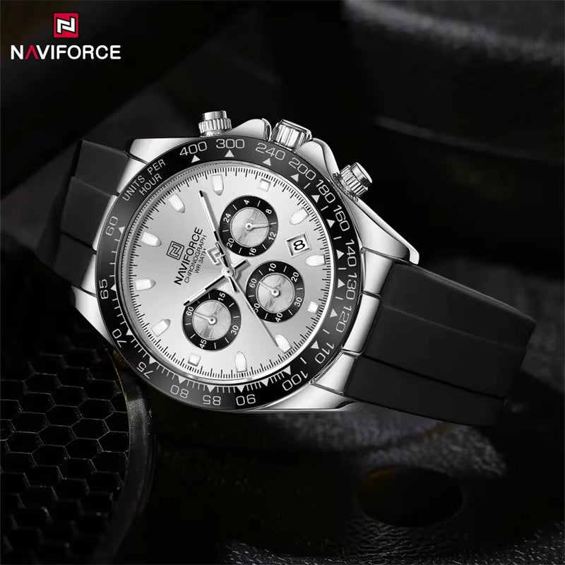 NAVIFORCE NF8054 Original Watches For Men Silicone Band Casual Sport Chronograph